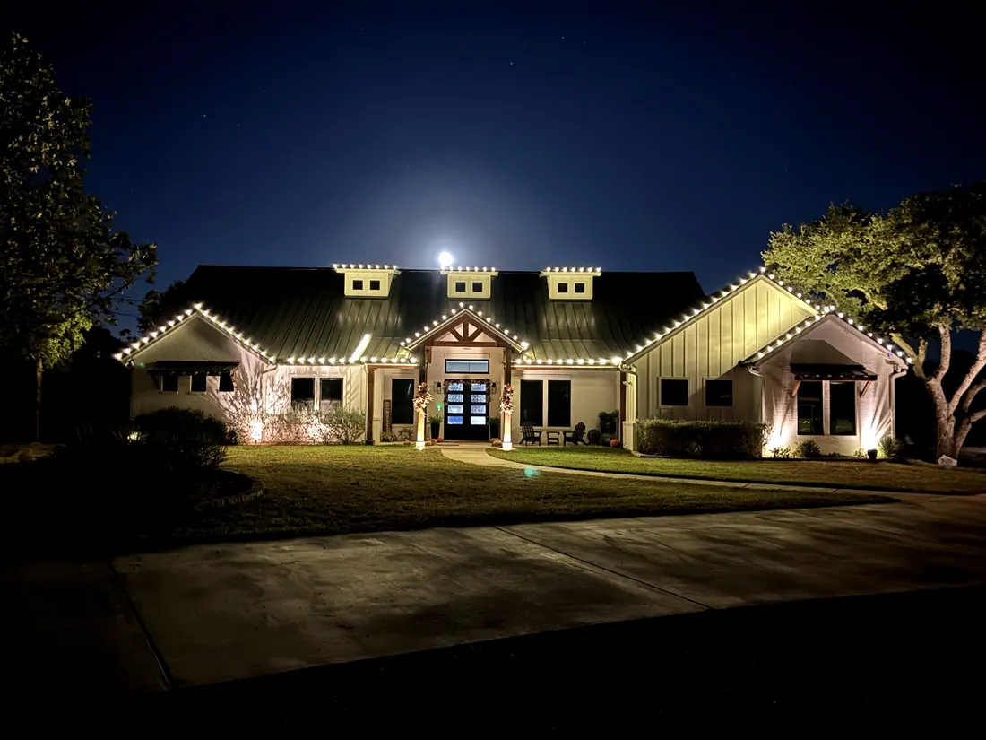 Ranch roofline under a full moon